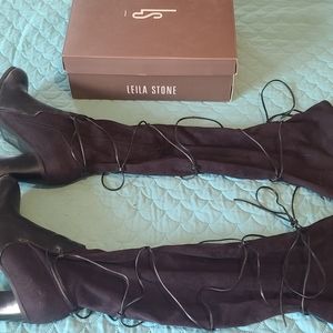 Rayne by Leila Stone Knee High Lace-Up Boots